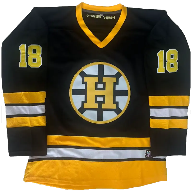 Men's Happy Gilmore #18 Stitched Boston Logo Ice Hockey Jersey, 1996 Movie Replica Hip Hop Clothing, 90s Sporty Chic Top for Themed Parties, Sizes S-3XL