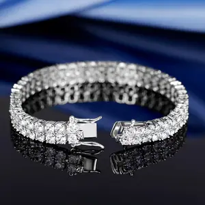 Double Moissanite Tennis Bracelet - 925 Silver 3MM, D Color VVS1 Round Cut, 8.5" Women's Lab Grown Diamond Bracelet, Gift Box