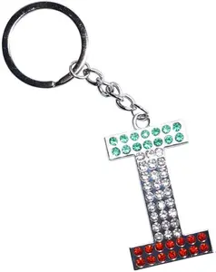 Italian Flag Jeweled Letter "I" Keychain - Italy Collection of Key Rings & Fobs - Metal Material - 2 Inch Size - Practical Gift