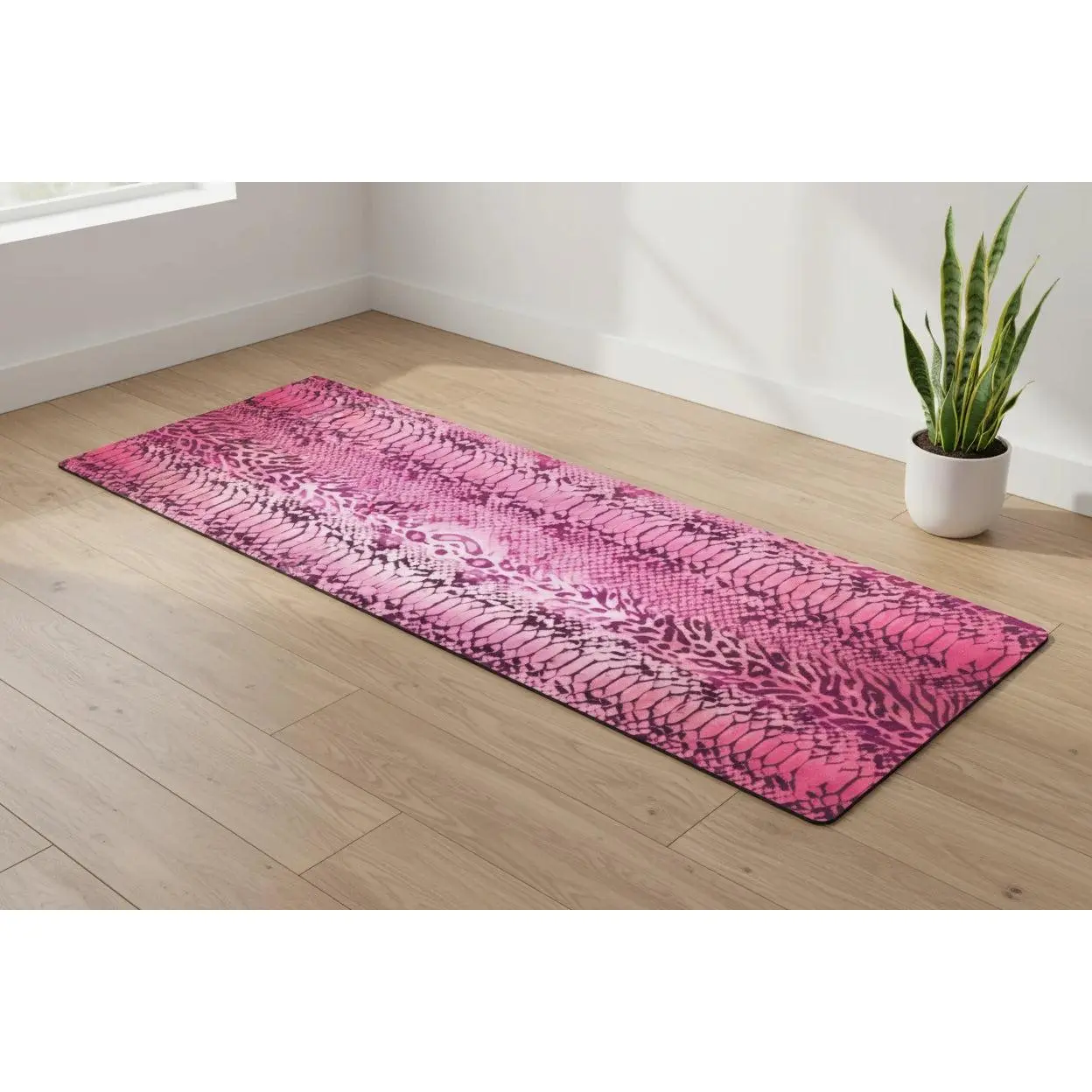 Unisex Pink Snake Skin & Leopard Print Pilates Yoga Mat, Thick Functional Workout Mat with Compact Carry for Yoga, Fitness Training