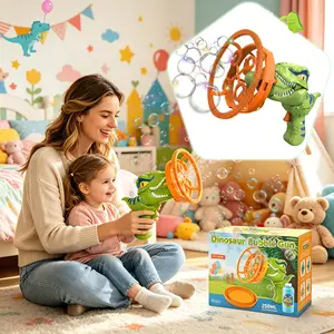 Dinosaur Bubble Machine Blower Toy, Bubble Gun with Solution Refill, Outdoor Pool Toy, Indoor Bath Toy for Kids, Boys, Girl, Party, Summer, Outdoor, Birthday