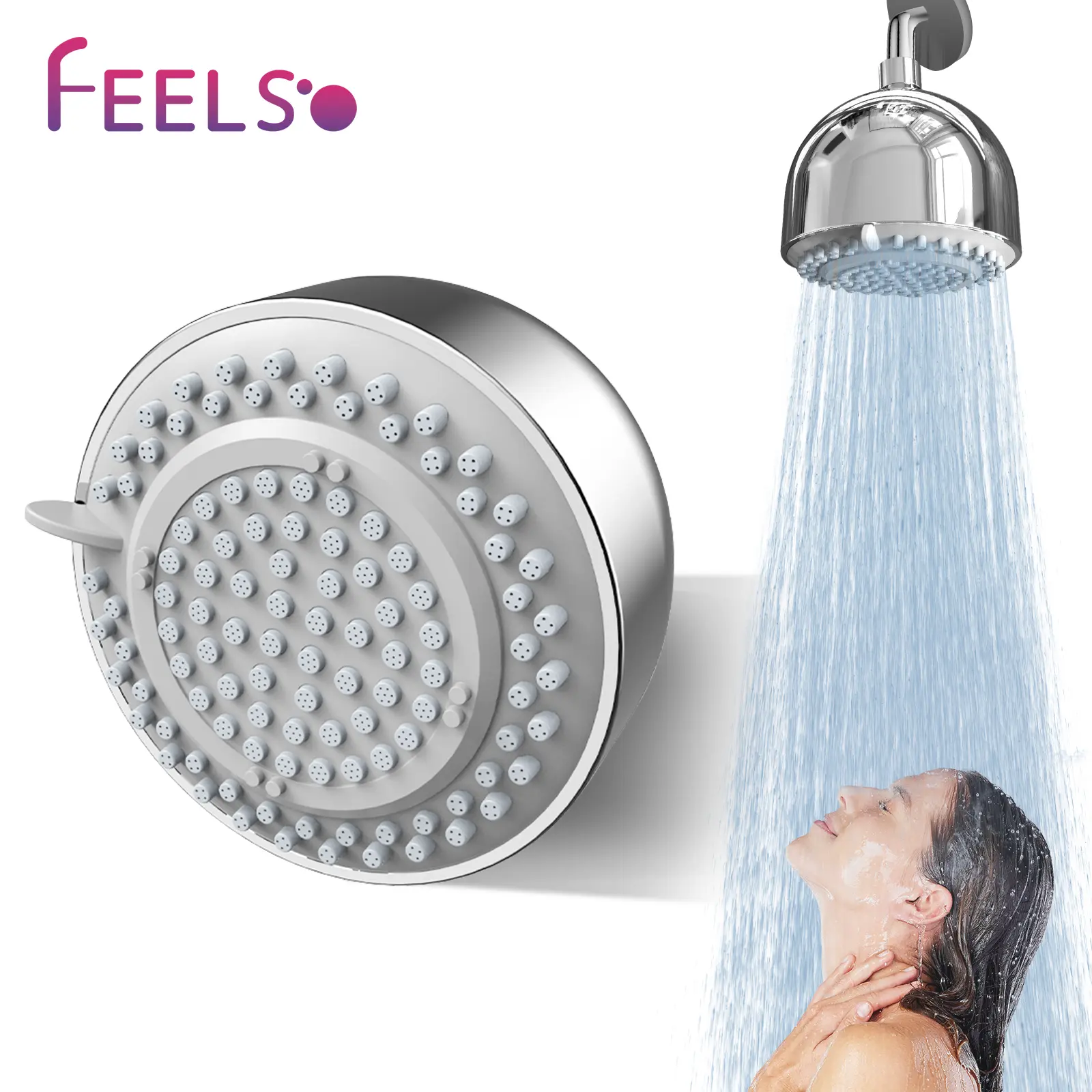 FEELSO Shower Head -High Pressure Rain - Premium Quality Luxury Retro Ball Design - Easy Clean Adjustable Replacement for Your Bathroom Shower Heads