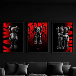 Set of 3 Black & Red KawWall Art Posters, Hypebeast Decor Prints #434