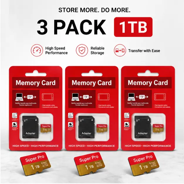 3-Pack 1TB Memory Card with Adapter – Storage Expansion for Camera, Phone & Gaming Devices
