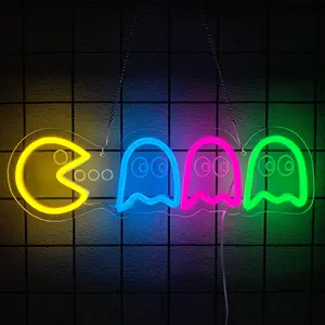 Game Retro Arcade Neon Sign for Game Room, Pac Man and Ghosts Light,  Neon light for Gaming Room Man Cave Birthday Halloween Christmas Gift, Modern Mood Lighting