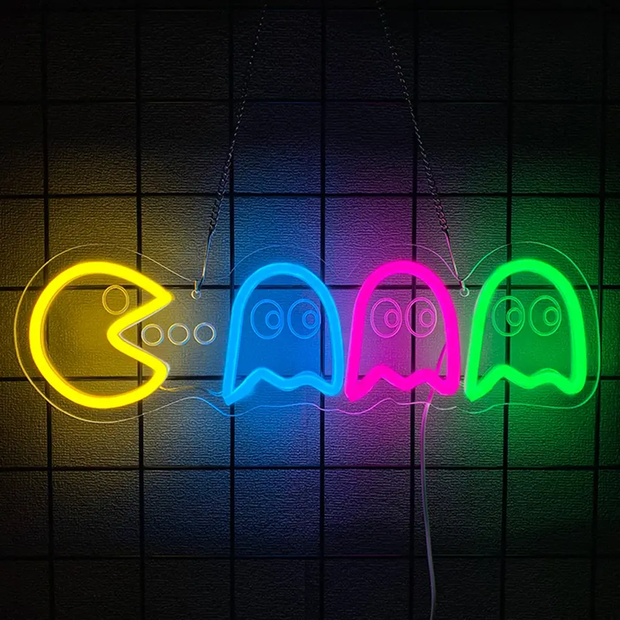 Game Retro Arcade Neon Sign for Game Room, Pac Man and Ghosts Light,  Neon light for Gaming Room Man Cave Birthday Halloween Christmas Gift, Modern Mood Lighting, Cool Lights, Decorative Atmosphere Light