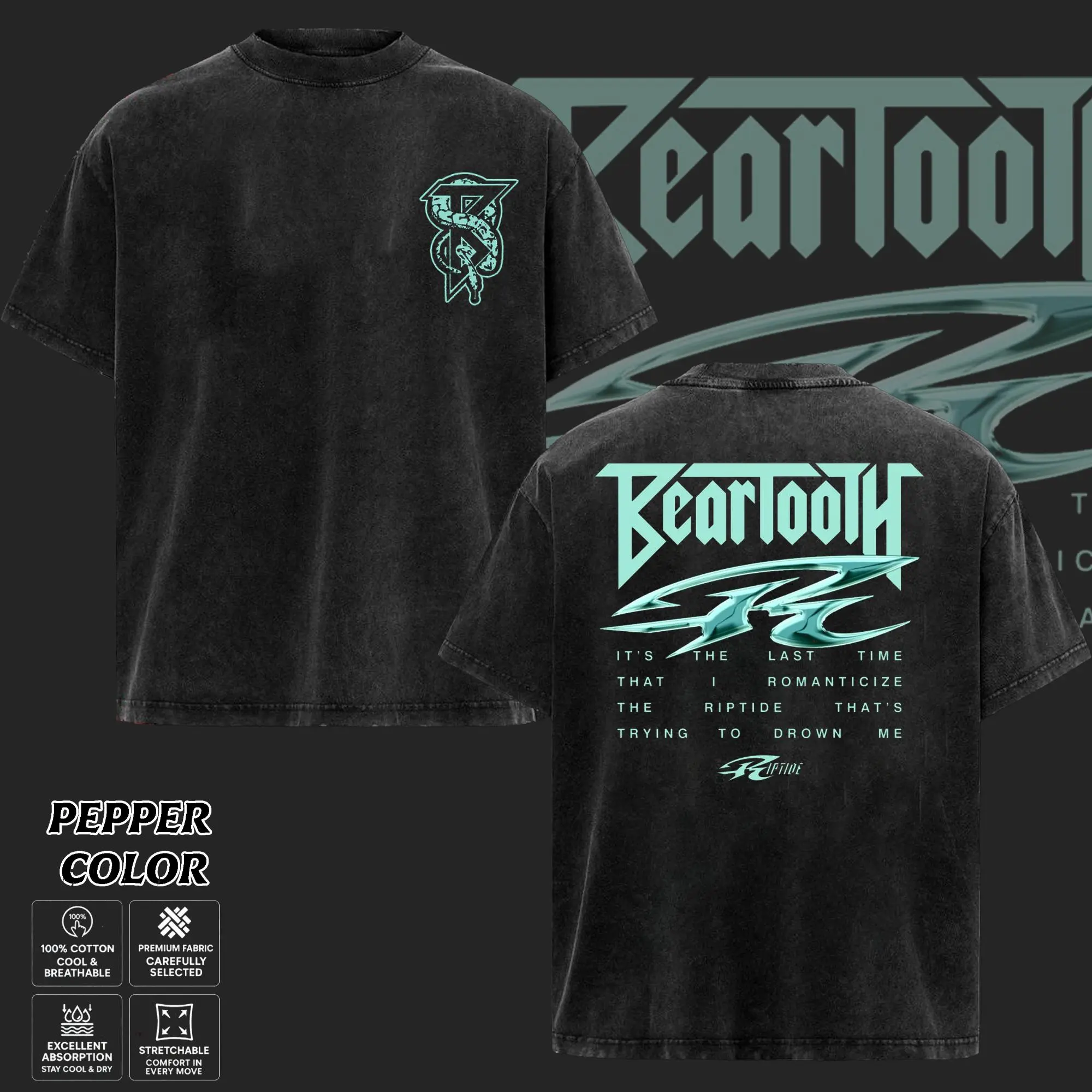 Beartooth Acid Washed T Shirt Oversized Vintage Graphic Tee Metalcore Band Shirt Rock Music Concert Tee Heavy Cotton Streetwear Unisex Retro Washed Graphic Shirt Alternative Fashion Punk Grunge Gothic Casual Urban Clothing Back Print Short Sleeve