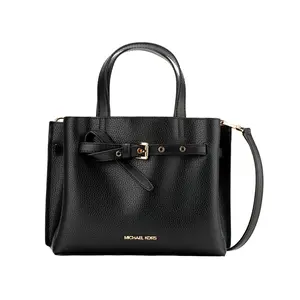Michael Kors Minimalist Solid-Color Commuter Tote Bag for Women – Black Cowhide Leather