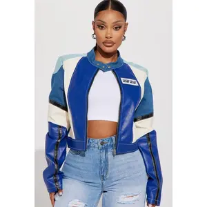 Switched It Up Faux Leather Jacket - Blue/combo 2