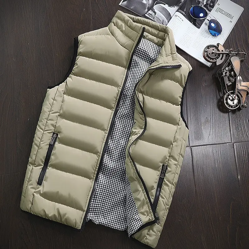 Men's Plain Waistcoat Vest - Menswear Tops with Mock Neck, Windproof Polyester Fabric, Zipper-Closure Outerwear for Autumn Winter Fashion, Woven, Casual Yet Refined Look, Windproof For Breezy Commutes, Gray, Sleeveless, Stylish