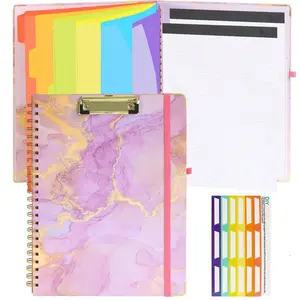 Clipboard Folio with 2 Refillable Lined Notepads for Letter Size (11 x 8.5), 6 Plastic Folder Dividers with 12 Pockets Storage, Clipboard with Elastic Band, Labels and Pen Loop, Document Organizer