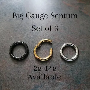 Set of 3: Clicker Rings Hoop 2g 4g 6g 8g 10g 12g 14g Black Gold Silver Steel Gauge Septum Stretching Piercing ear big 12mm jewelry conch