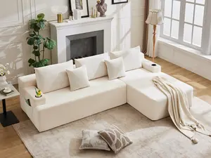 106" Cloud Sectional Couch, Modular Sectional Sofa with L-Shape Chaise, Corduroy Boneless Couch with Deep Seat, Upholstered Sofa for Living Room, No Assembly Required(Right-Facing Chaise, White)