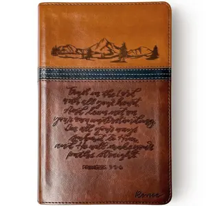 Personalized NIV Study Bible - Brown with Blue Strip - Trust in the Lord With All Your Heart - Hand Lettered and Engraved