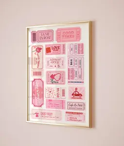 Trendy Pink Retro, Life Ticket Stub Poster, College Dorm Room Prints, Preppy Wall Art Decor Gifts