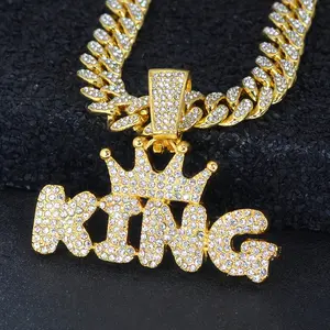 1 Cuban chain necklace, shining king pendant with ice Cuban chain, unisex, hip hop Cuban chain pendant, clavicle chain jewelry gift