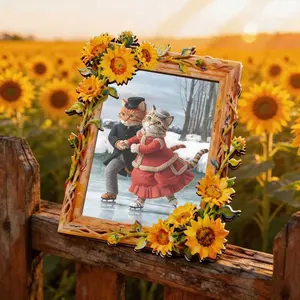 Funny Famous Painting Cat Sunflower 3D Picture Frame Fridge Magnet, Vintage Gentleman Lady Design, Strong Magnetic, Decor, Perfect for Cat Lovers