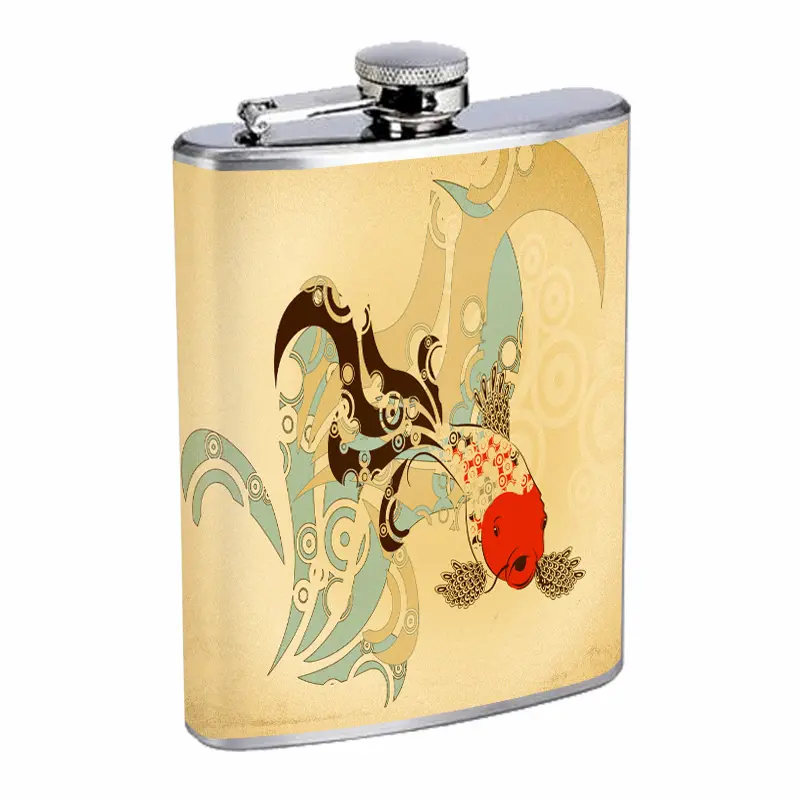 Zen Fish 8oz Stainless Steel Hip Flask Drinkware Portable