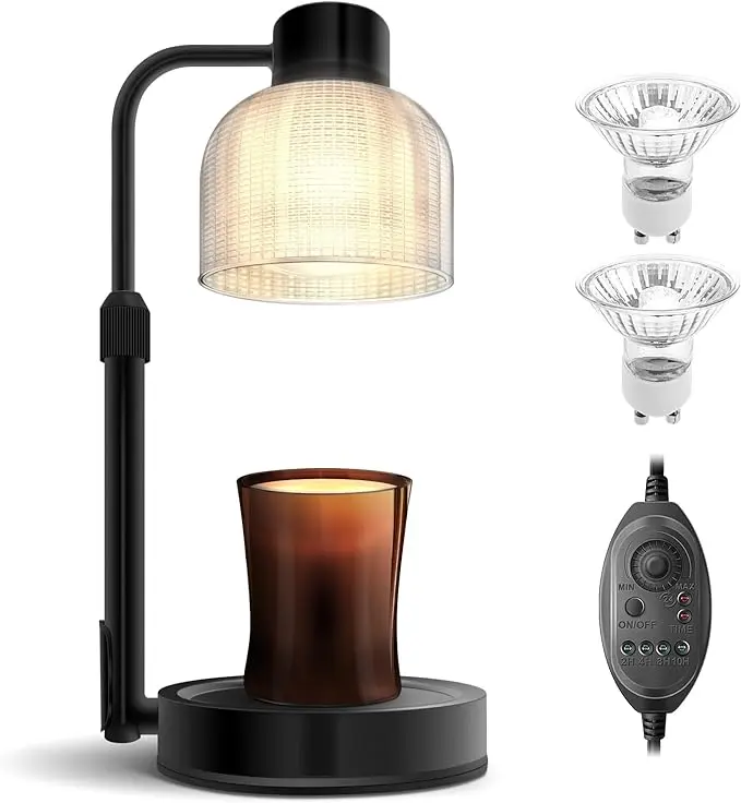 KLL Candle Warmer Lamp, Dimmable & Height Adjustable Wax Melter with Timer, Electric Candle Warmer for Jar Candles, 2 Bulbs Included, Home Decor Gift