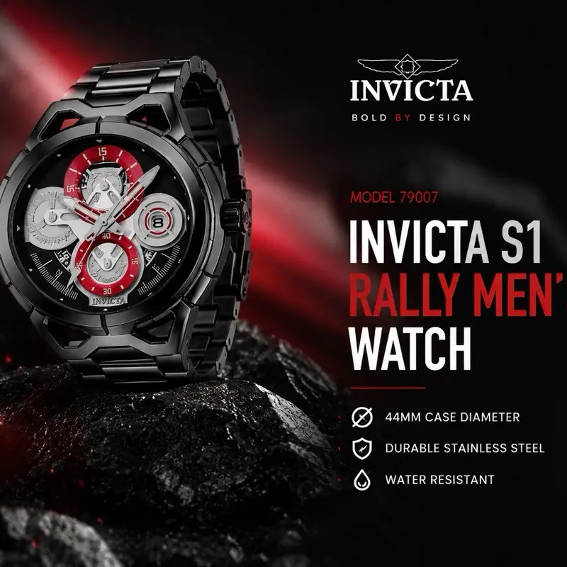 Invicta S1 Rally Men’s Watch 79007 Black Stainless Steel 44mm Chronograph
