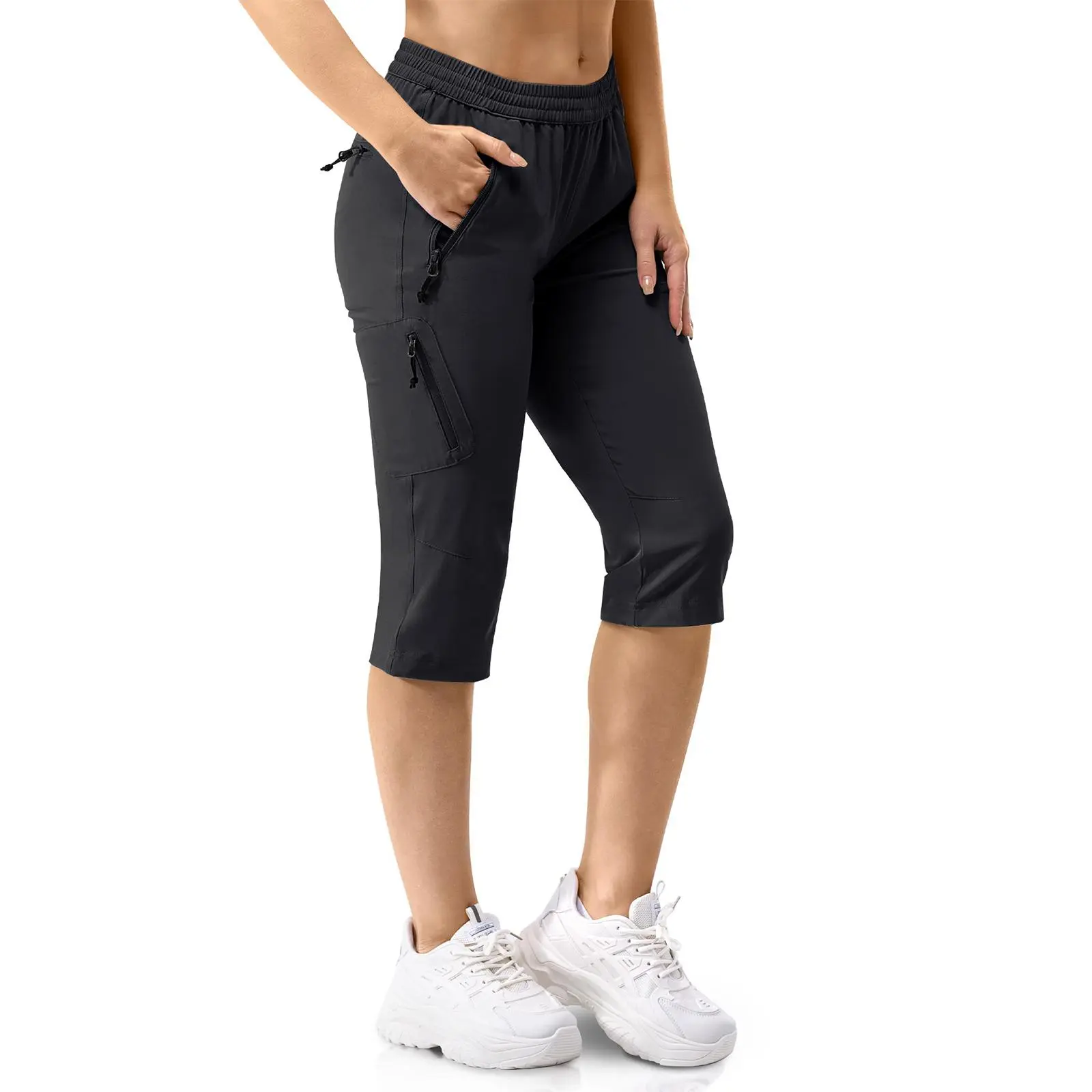 33000ft Women's Capri Cut Athletic Bottoms - Quick Dry, UPF 50+, Lightweight Stretch Cargo Pants with Pockets for Golf, Rock Climbing, Exercises, Active Wear