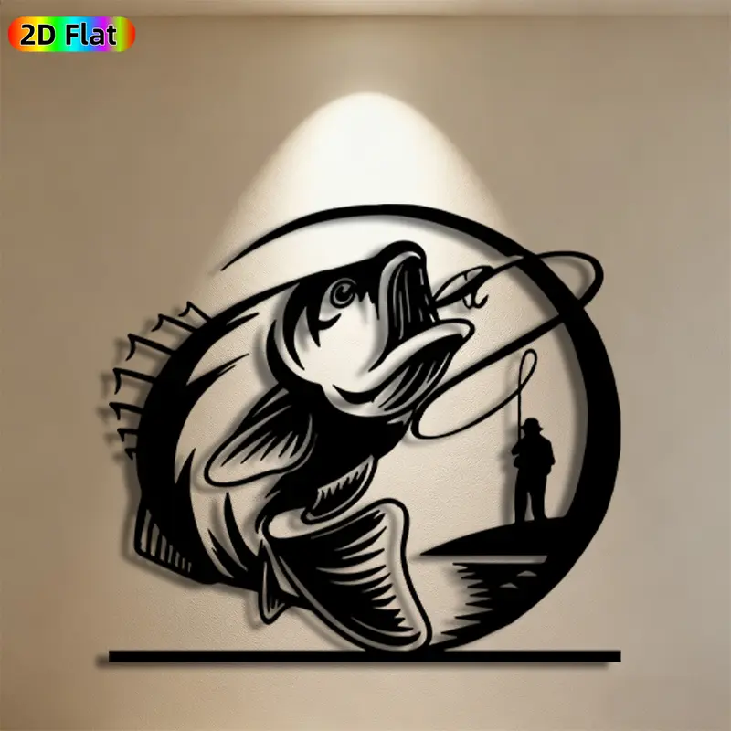 1pc Fishing Fish Metal Wall Art,Fishing Fish Statue Mural, Ideal Gift for Father's Day, Thanksgiving, Weather-Resistant Metal Wall Decor Wall Sculptures, Perfect for Patio Wall & Garden Fence,Fishing Enthusiasts