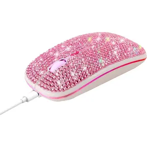Bling Dazzling Rechargeable 2.4GHz+5.2 Bluetooth Wireless Mouse Covered with Crystal Diamond Rhinestone,RGB Backlit,Great Gift idea for Her (Pink)