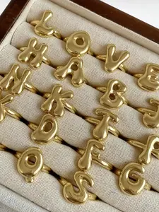 Fashion Letter Design Cuff Ring, Alphabet Design Ring, Cute Bubble Initial Open Ring for Women & Men, Trendy All-match & Exquisite Charms Jewelry for Birthday Gift