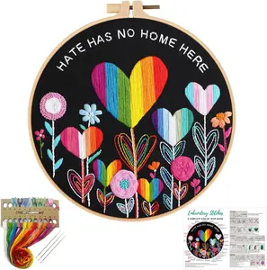 Flower Beginners Embroidery Kits,Cross Stitch Kit for Adults,DIY Needlepoint with LGBT Love ,Including Cloth, ,Threads and Instruction