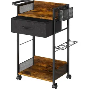 Salon Trolley Cart with Wheels, Mobile Hair Stylist Station with Metal Tool Holder & Basket, Rolling Barber Table with Fabric Drawer, Storage for Salon, Barbershop,  & , Black