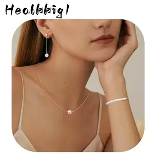 14K Gold Plated Pearl Necklace Set for Women - Adjustable Choker