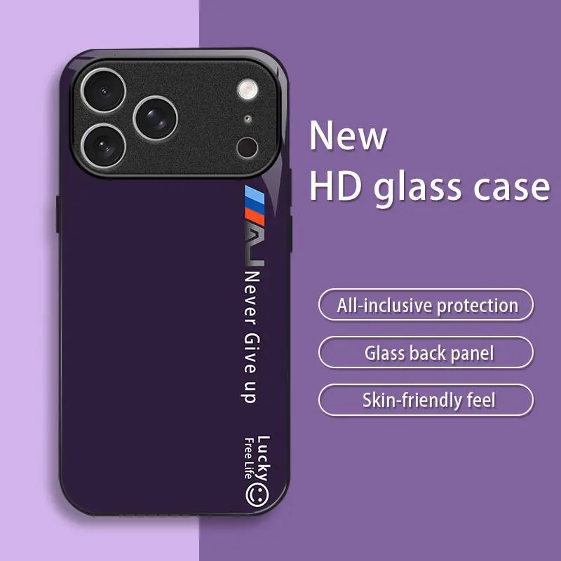 "Never Give Up" Acrylic Liquid Glass Smartphone Case for iPhone 17 Pro Max - Ultra-Thin, Drop-Resistant, Scratch-Proof, Light Luxury Business Style - Handheld Cellphone Protection for 996 Devices