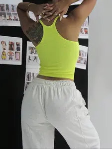 Seamless Vertical Ribbed Sports Vest, Comfortable Workout Top, Breathable Fabric, Ideal for Gym & Outdoor Activities, Yoga Sports Vest