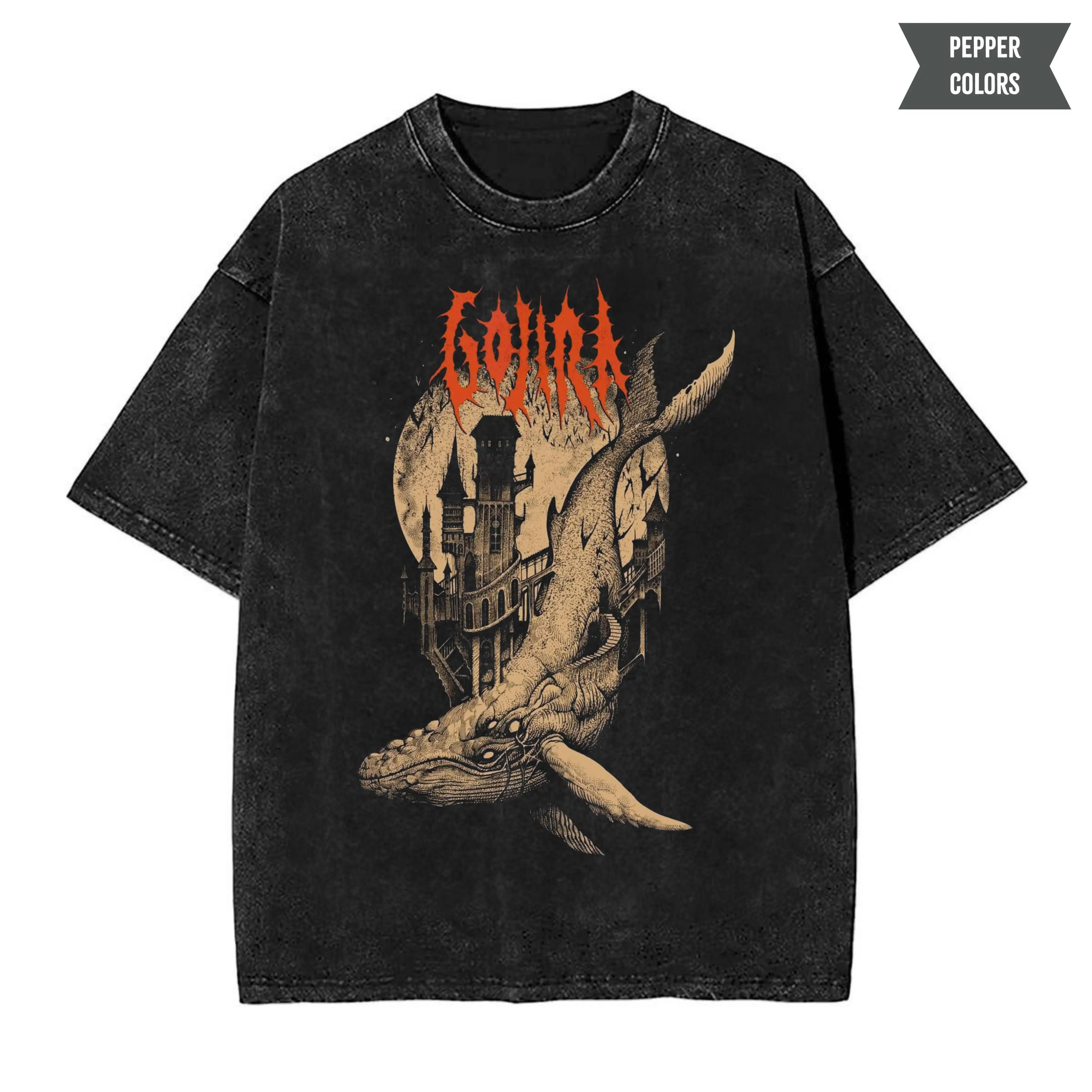 Gojira Moonlit Castle Tee, Whale of the Abyss Shirt, Gojira Night Fortress T-Shirt, Streetwear Vintage Tee, Unisex Gift For Menswear Womenswear Streetwear