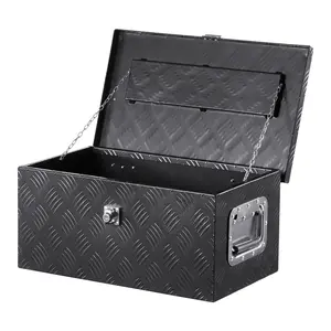 summervibes VEVOR Heavy Duty Aluminum Truck Bed Tool Box, Stripes Plated Tool Box with Side Handle and Lock Keys, Storage Toolbox Chest Organizer for Trailer, Pickup, Truck Bed, RV, 20x12x9.5, Black