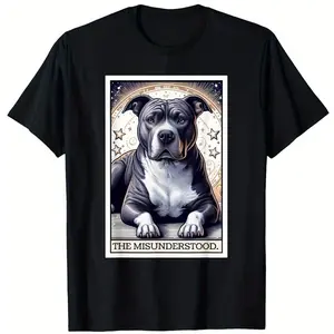Pattern T-Shirt - 100% Cotton, Black Short Sleeve with 'Misunderstood' Design, Casual Comfortable Style, Perfect Gift for Dog Lovers, Father's Day, Sizes S to XXXXL, Pet Lovers' Apparel |   Mysterious Print T-Shirt | Men's