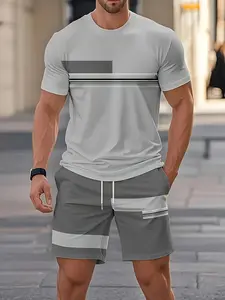 Men's Casual Sports Set, Short Sleeve T-Shirt + Shorts, Quick-Dry Sporty Comfy Breathable Workout Clothes, Athleisure Wear Set, Summer Fitness
