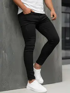 Men's Slim Fit Elastic Jeans with Broken Hole Design, Casual Plain Style Pants for All Seasons, Trendy Locomotive Wind Look