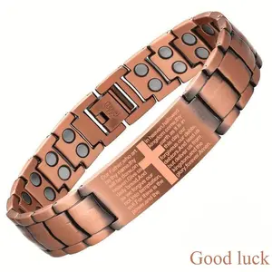 2X Copper Magnetic Bracelet for Men Ultra Strength Cross Bracelet With Ring Include Adjustable Link Jewelry Gift