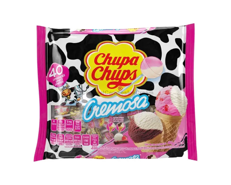 Chupa Chups Cremosa Lollipops Assorted Strawberry Cream/Chocolate Vanilla (40 Count) Mexican Candy, Creamy, Sweet Snack Bonbon, Dulces Mexicanos