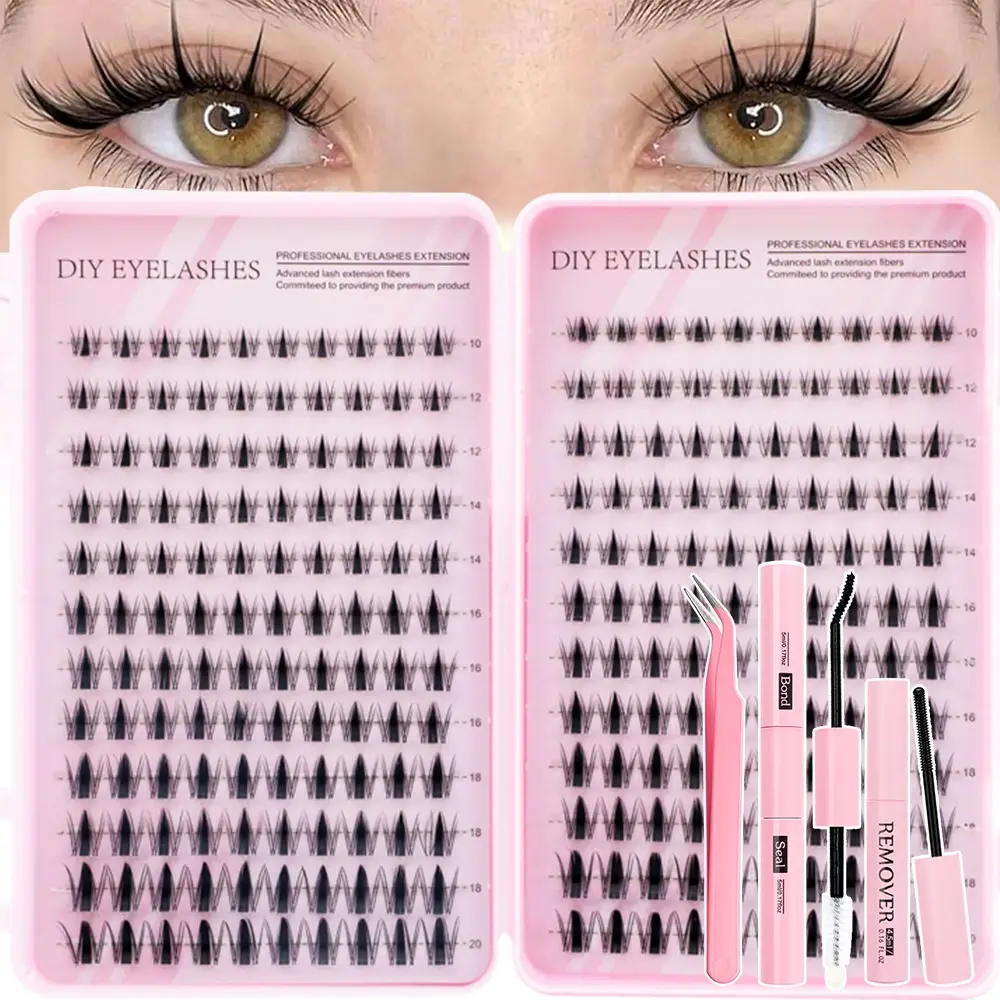 240pcs Fairy False Lash Bundles, D Curl Lashes, 8-16mm, D Curl, Mixed Length, Dense Style, DIY Lash Extensions, Eyelash Extensions Set, Includes Glue, Tweezers, Remover