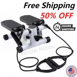 【Monster Fitness Valentine's Day Deals】 Mini Stepper with Resistance Band Stair Stepping Machine w/ LCD Monitor Fitness Exercise Home Workout Equipment for Full Body Workout ; Efficient Calorie Burning & Slip-Resistant Foot Pedals & High-Quality Durable