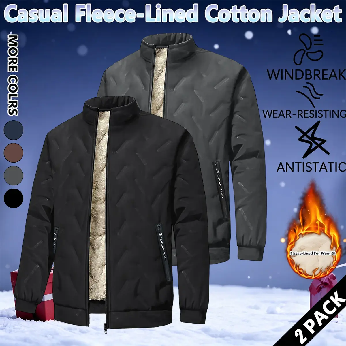 JOGWAVE Men’s 2-Piece Polyester Fleece-Lined Set, Zip-Up Hooded Street Jacket & Warm Pullover, Solid-Color Track Top for Outdoor Sports & Casual Wear