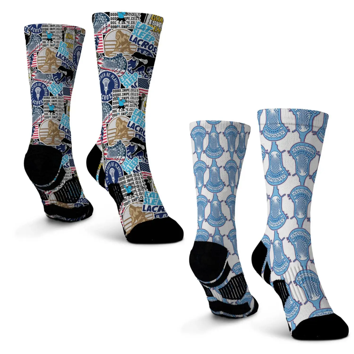 Men's Lacrosse Graphic Crew Socks, Fast Break Mid-Calf Style in Moisture-Wicking Fabric, Cushioned Athletic Menswear with Arch Support