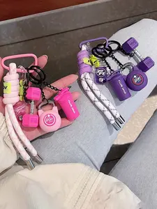 Sweet Cool Fitness Theme Keychain - Mini Dumbbell, Kettle Bell Pendant, Shaking Cup Pendant, Gradient Braided Hanging Rope,Accesorio Para Bolso De Estilo Dulce Y Genial,Tote Bag Charm,Cute Keychain