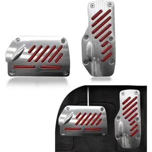 2 PCS Car Pedal Cover, Non- Slip Automatic Transmission Pedal Covers Replacement Kit, Aluminum Alloy Brake Pad Cover, Clutch Rest Plate Kits, Universal for Vehicle SUV Truck (Red)