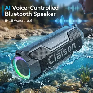 Claison AI Voice Control IPX5 Waterproof Bluetooth Speaker Portable RGB Lighting Speaker Shockproof for Outdoor Use and Parties