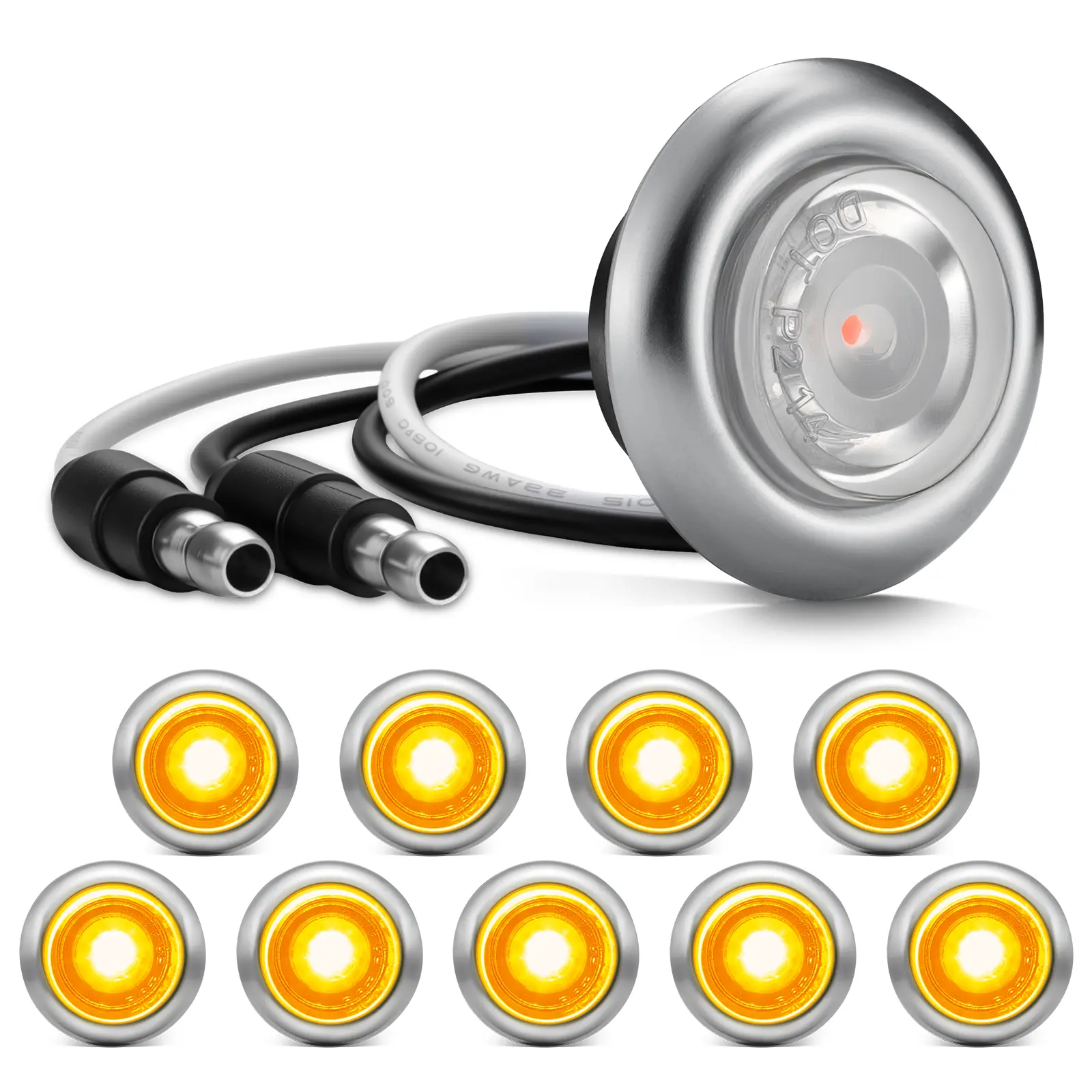 Partsam 10Pcs 3/4" Mini LED Marker Light Amber Auxiliary Light Side Marker Clearance Light Indicators with Bullet Plug for Trailer Truck Pickup Camper RV