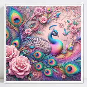 Peacock Pattern DIY Diamond Arts Colorful Painting Kit without Frame, DIY 5D Diamond Arts Colorful Painting Kit, Wall Art Decor for Home Living Room Bedroom, Diamond Painting Kits