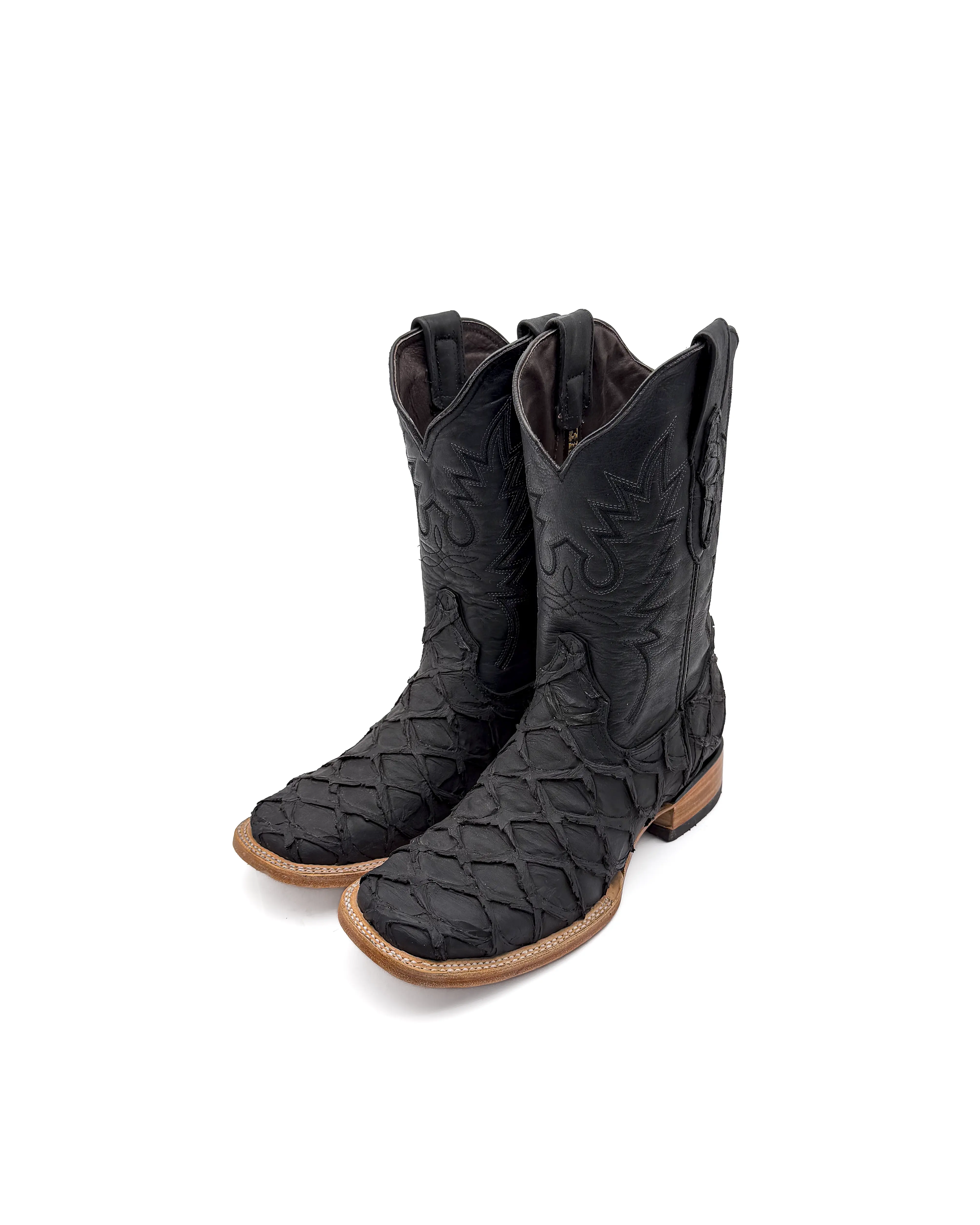 Agave Boots BLACK FISH BASS Men's Cowboy Boots - Handcrafted Full Leather Square Toe Walking Shoes with Cushioned Insole & Goodyear Welt Construction
